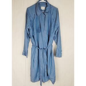 Second Female blue chambray belted trench coat Size XL Coastal Preppy Old Money